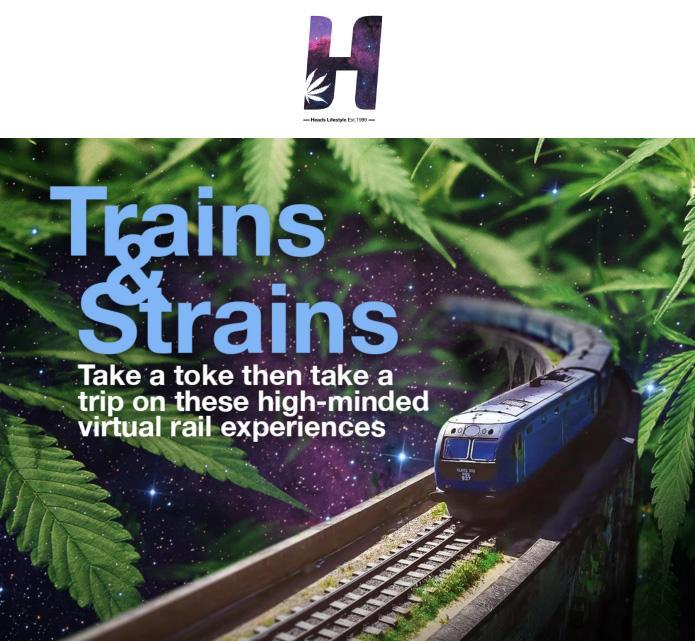 tren en movimiento a través de las plantas de cannabis