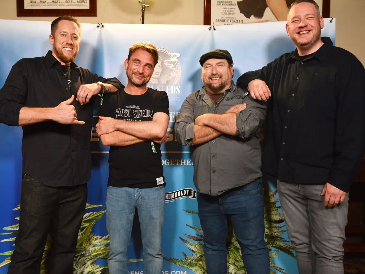(From left) Ben Lind, Ravi Dronkers, Nathaniel Pennington and Sander Landsaat celebrate their seed collaboration project at the Hash Marihuana & Hemp Museum in Barcelona, Spain. / Courtesy Humboldt Seed Company