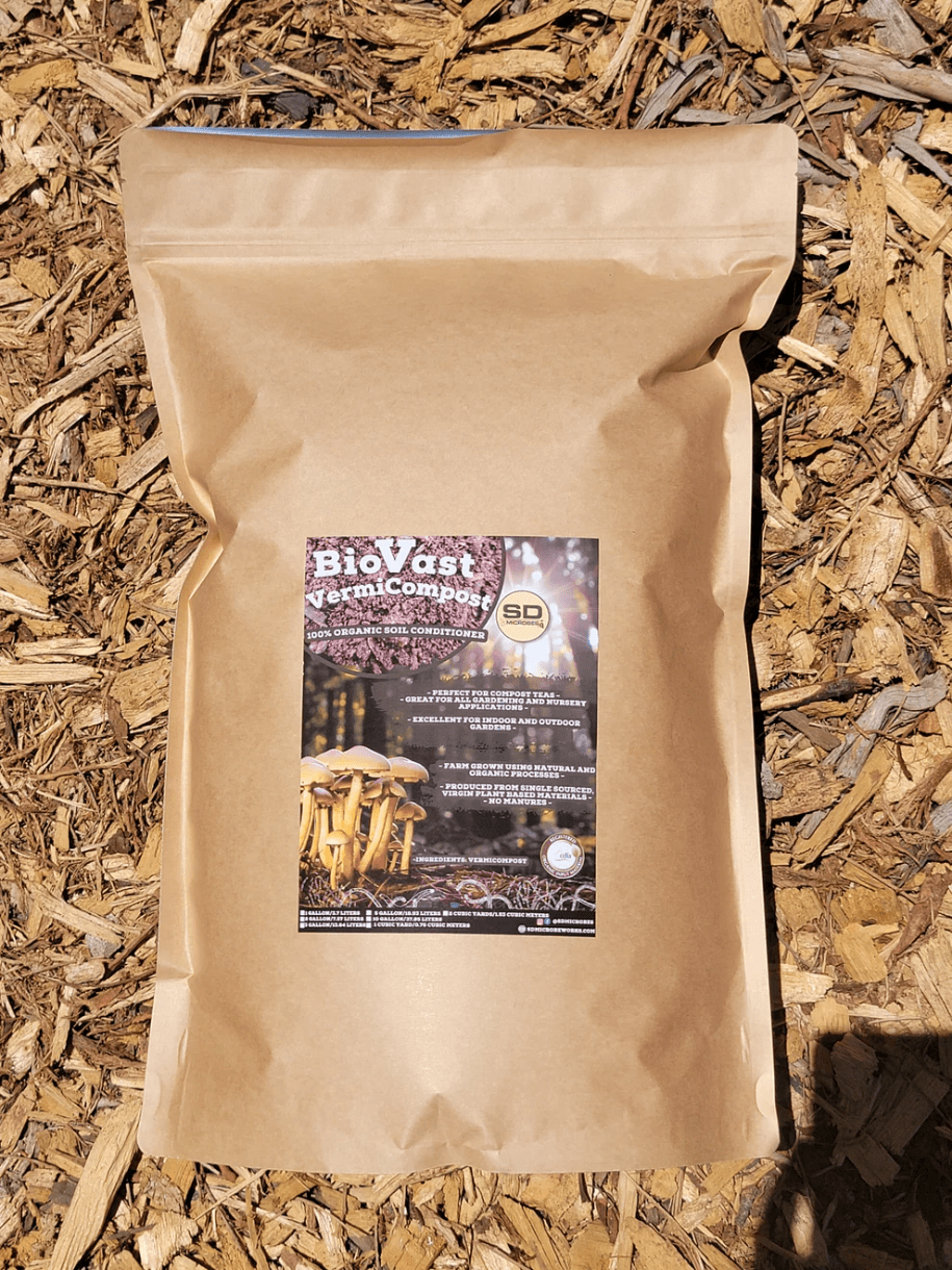 BioVast VermiCompost pack on bark