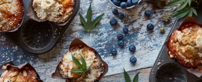 Blueberry Muffin with cannabis leaf