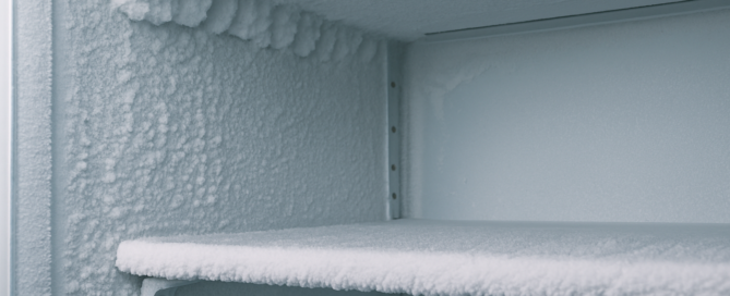 freezer for fresh frozen cannabis open with frostbite on surfaces