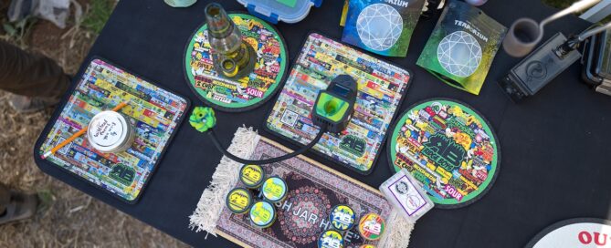 cannabis concentrates and dab rig on table