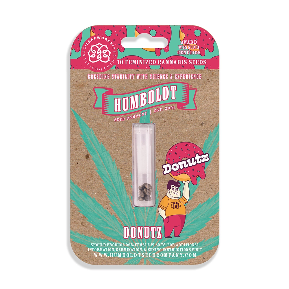 Donutz cannabis strain seed packaging for retail