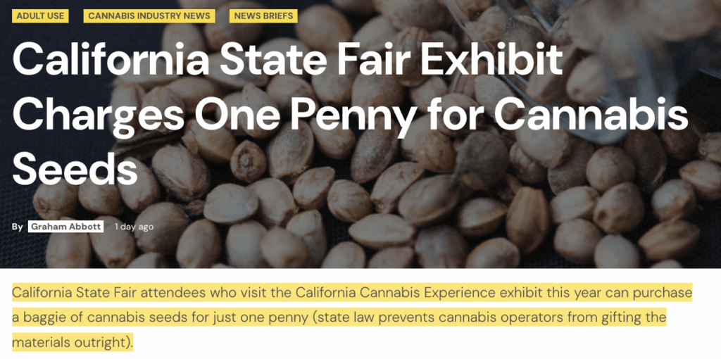 California State Fair Exhibit Charges One Penny for Cannabis Seeds article cover from ganjapreneur