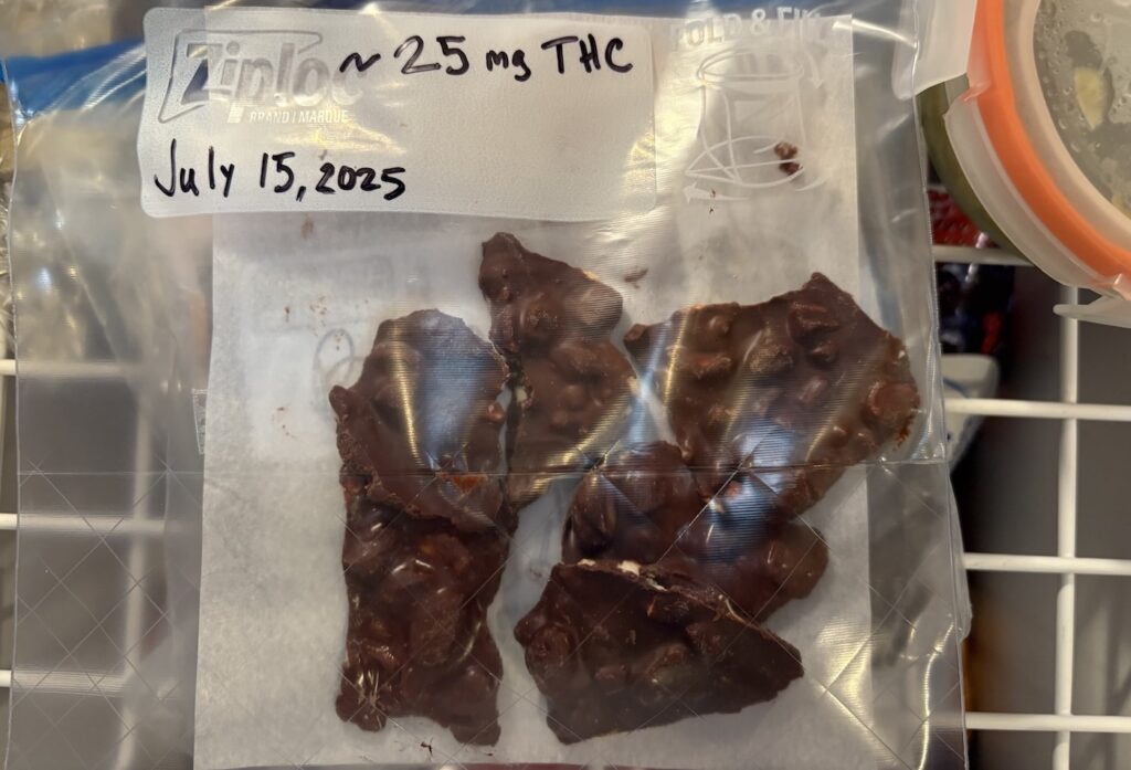 properly labeled and stored cannabis chocolate in freezer
