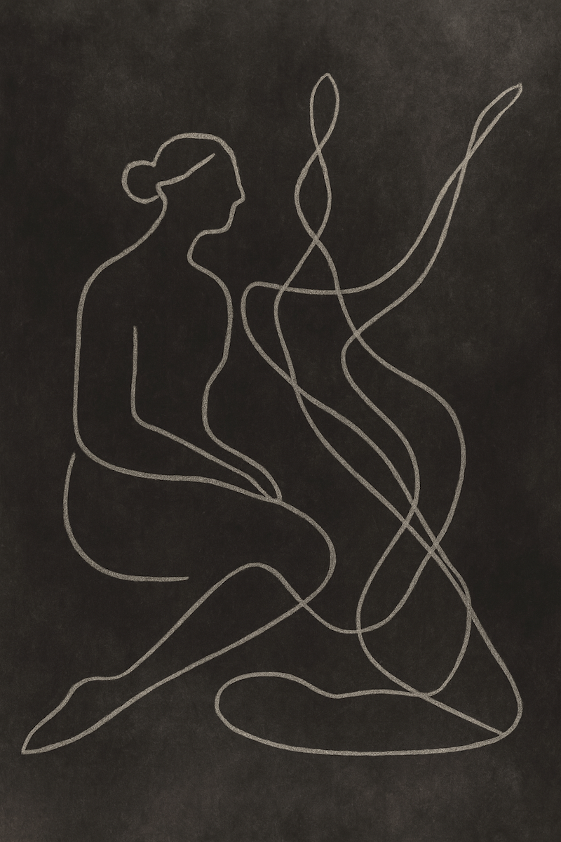 Abstract dancer single line drawing art black and gray