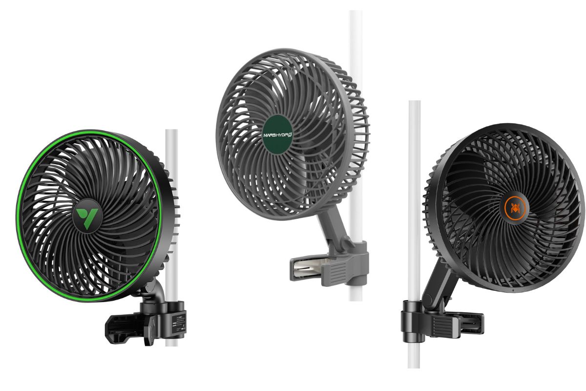 VIVOSUN AeroWave E6 Gen2, Mars Hydro M6, and Spider Farmer 6-Inch Fan oscillating fans for home growers